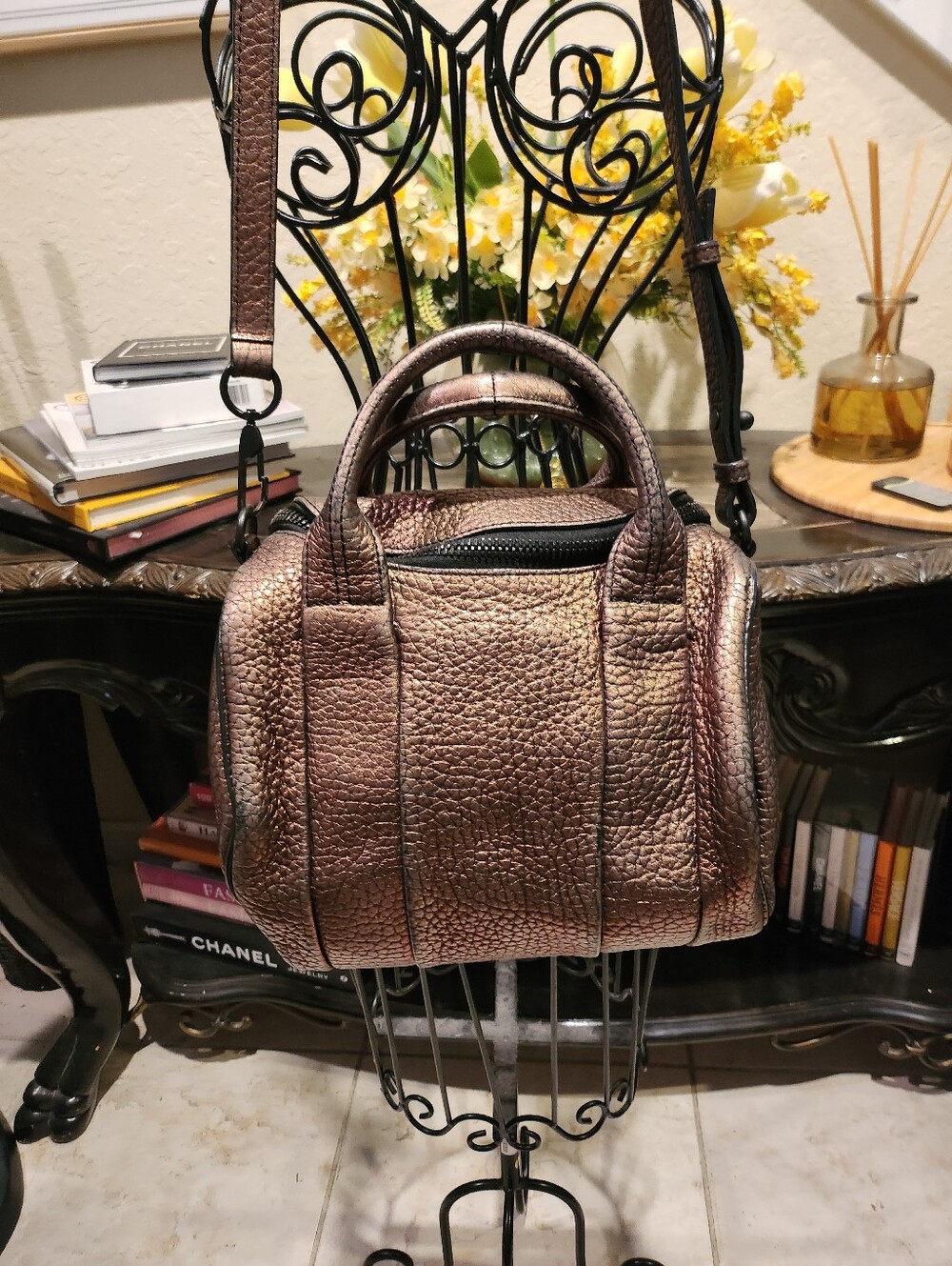 Alexander Wang Metallic Bronze Pebbled Leather Rocco Duffel Bag